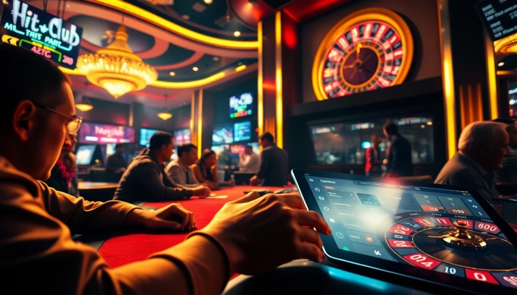 HITCLUB players enjoying a thrilling poker night at a vibrant casino table.