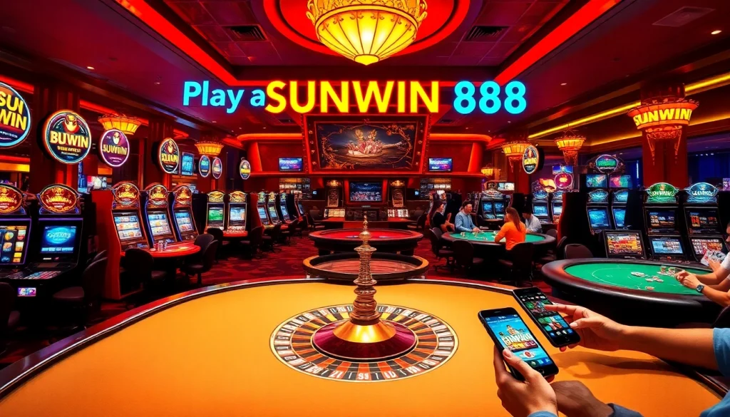 Experience SUNWIN 88 with thrilling players at poker tables and vibrant slot machines.